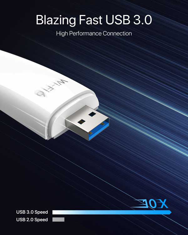 USB 3.0 port on the wifi 6 usb adapter works 10 times fater than USB 2.0.