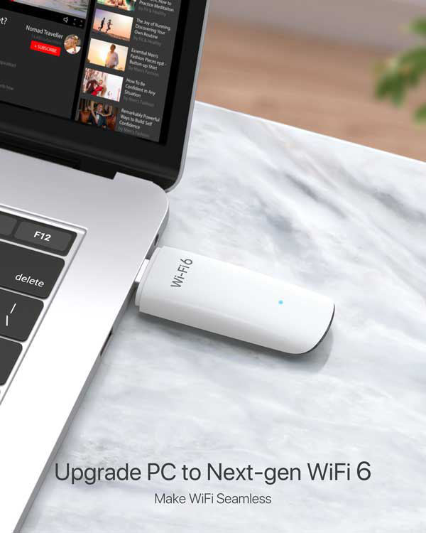 Upgrade your pc to next-gen wifi 6 with this wifi 6 usb adapter.